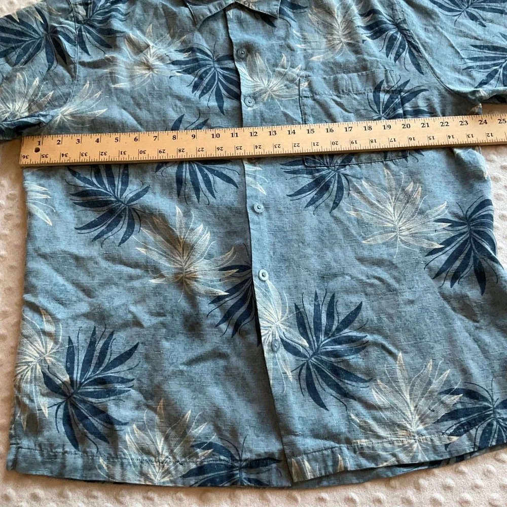 Weekender Silk Blend Tropical Palm Shirt‎ Mens Large Blue Short Sleeve